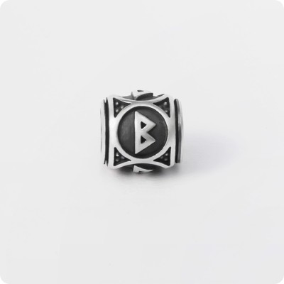 Шарм-бусина с руной Беркана из серебра