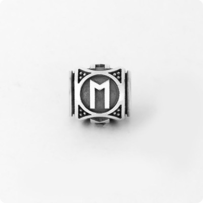 Шарм-бусина с руной Эваз из серебра