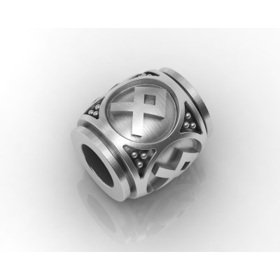 Шарм-бусина с руной Одал (Отала) из серебра