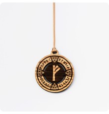 Руна Феху (Феу) в руническом круге из дерева (руна Благополучия)