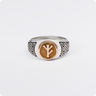 Кольцо с рунами Феху и Альгиз - оберег Обретения имущества