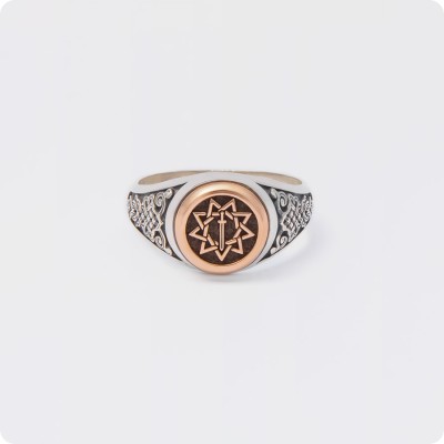 Кольцо Меч острием вниз (серебро с золотом)