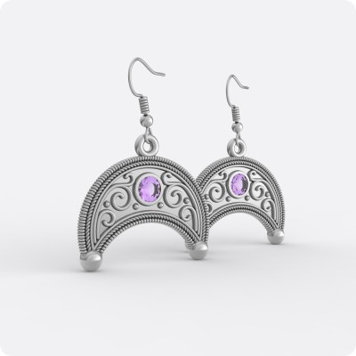 Серьги Лунница из серебра с камнем