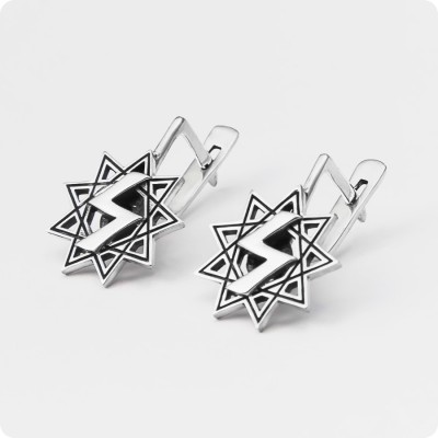 Серьги с Оберегом Перуница в Звезде из серебра