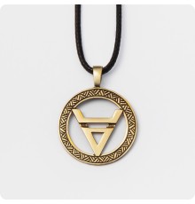 Оберег символ Велеса (Волоса) из латуни в круге