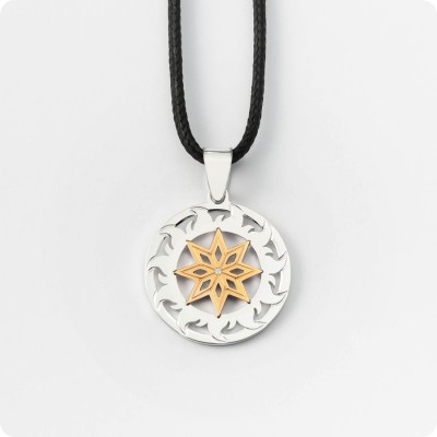 Оберег Алатырь из серебра с золотом в Солнечном Круге (с камнем)