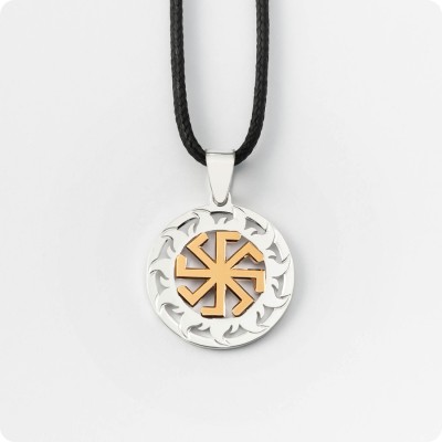 Оберег Ладинец из серебра с золотом в Солнечном Круге
