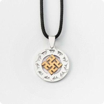 Оберег Одолень трава из серебра с золотом в Солнечном Круге