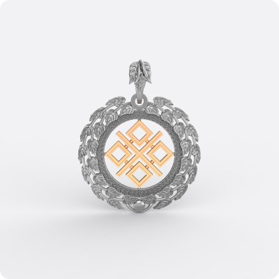 Оберег Макошь (Мокошь) в берёзовых листьях (серебро с золотом)