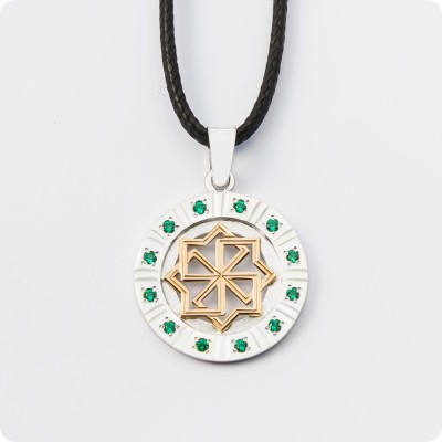 Оберег Молвинец с камнями (серебро с золотом)