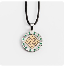 Оберег Цветок Папоротника с камнями (серебро с золотом)