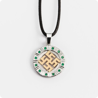 Оберег Цветок Папоротника с камнями (серебро с золотом)