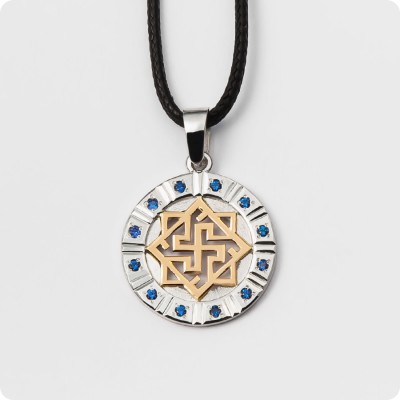 Оберег Валькирия с камнями (серебро с золотом)