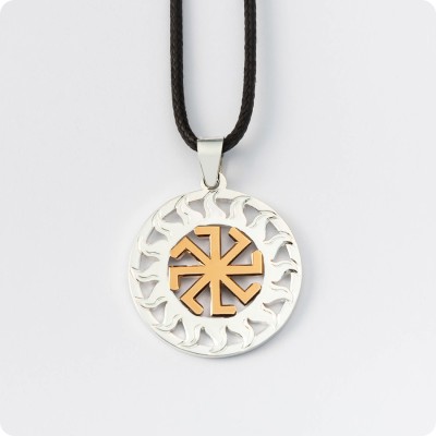 Оберег Колядник из серебра с золотом (Солнце Славян)