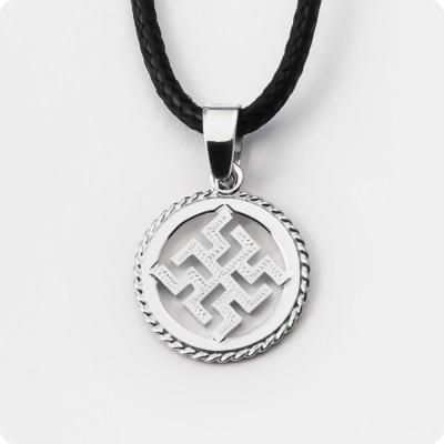 Оберег Зайчик из серебра в круге