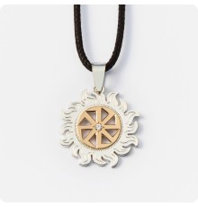 Оберег Коловрат в Солнышке с камнем (серебро с золотом)